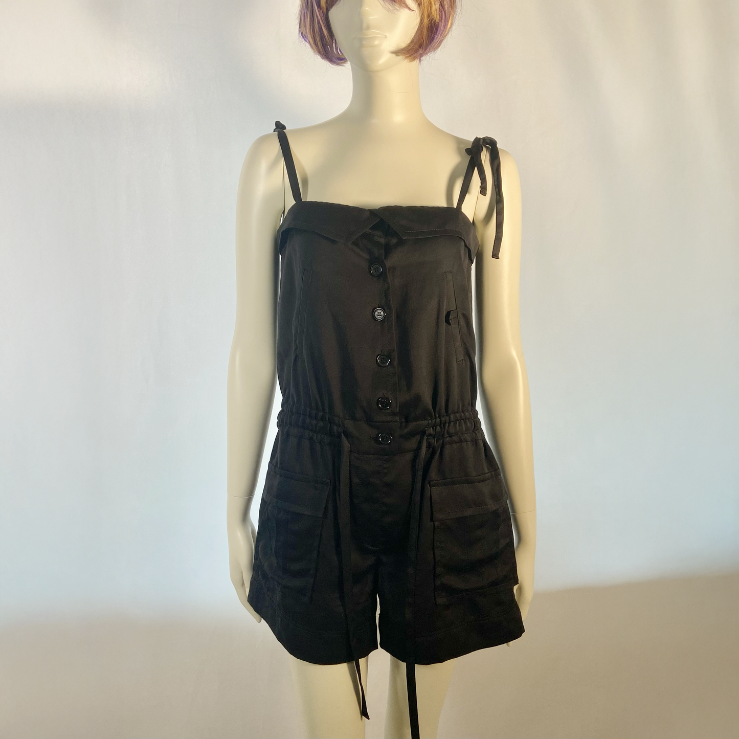 Sonia Rykiel black slip tie-up romper