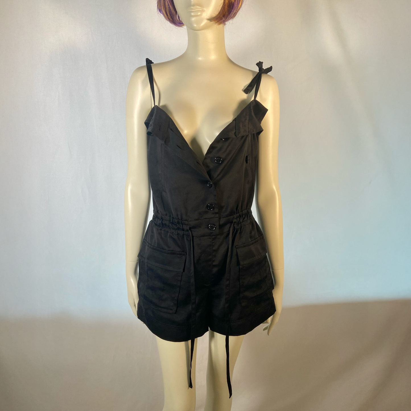 Sonia Rykiel black slip tie-up romper