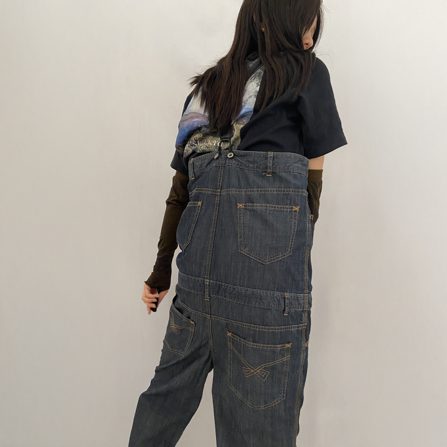 Jane Marple denim overall high waist pants