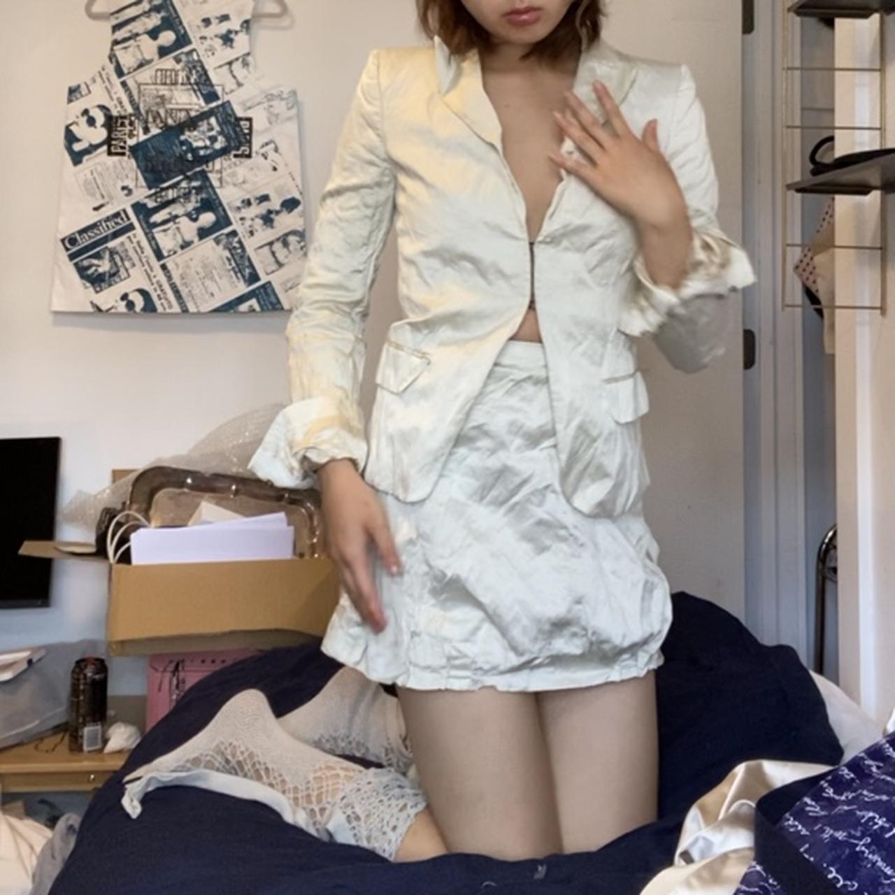 Prada skirt and jacket wrinkled suit set top