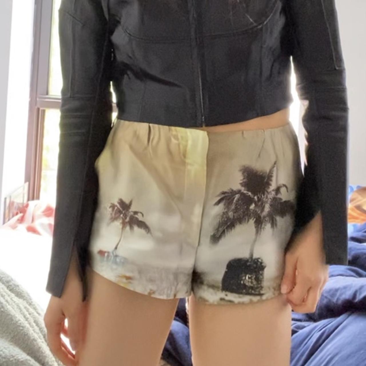 Prada palm tree photo print mini shorts