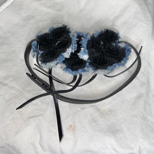 Miu Miu distressed denim leather flower choker