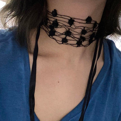 Prada web lace panel choker