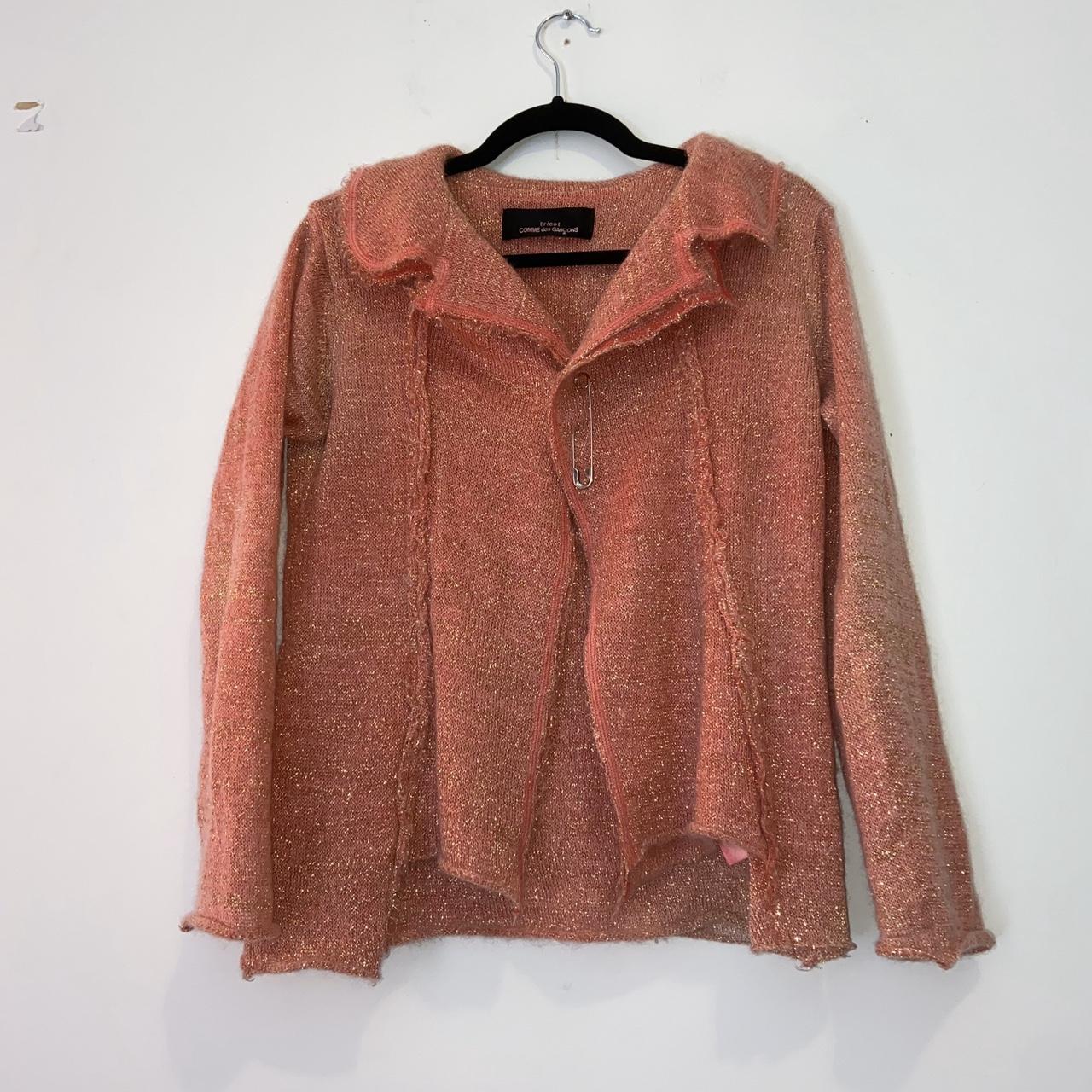 Comme des Garcons AD2003 metallic pink knit safety pin cardigan