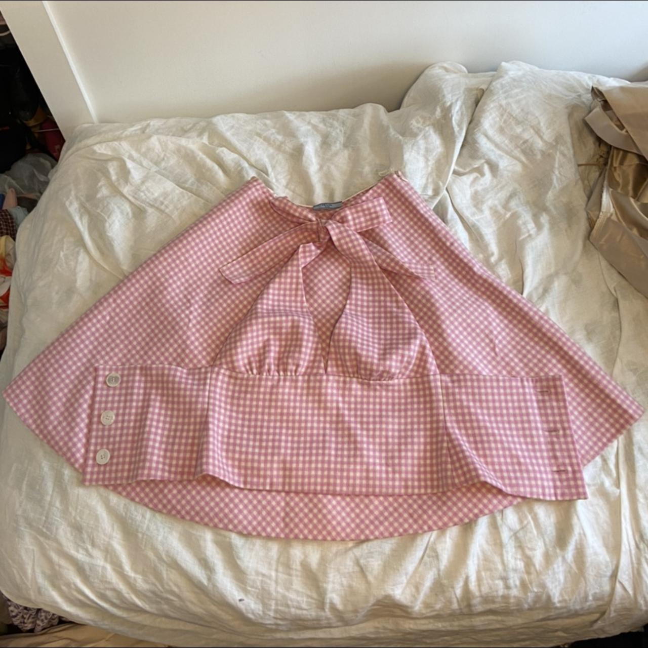 Prada wool pink gingham skirt and halter top set