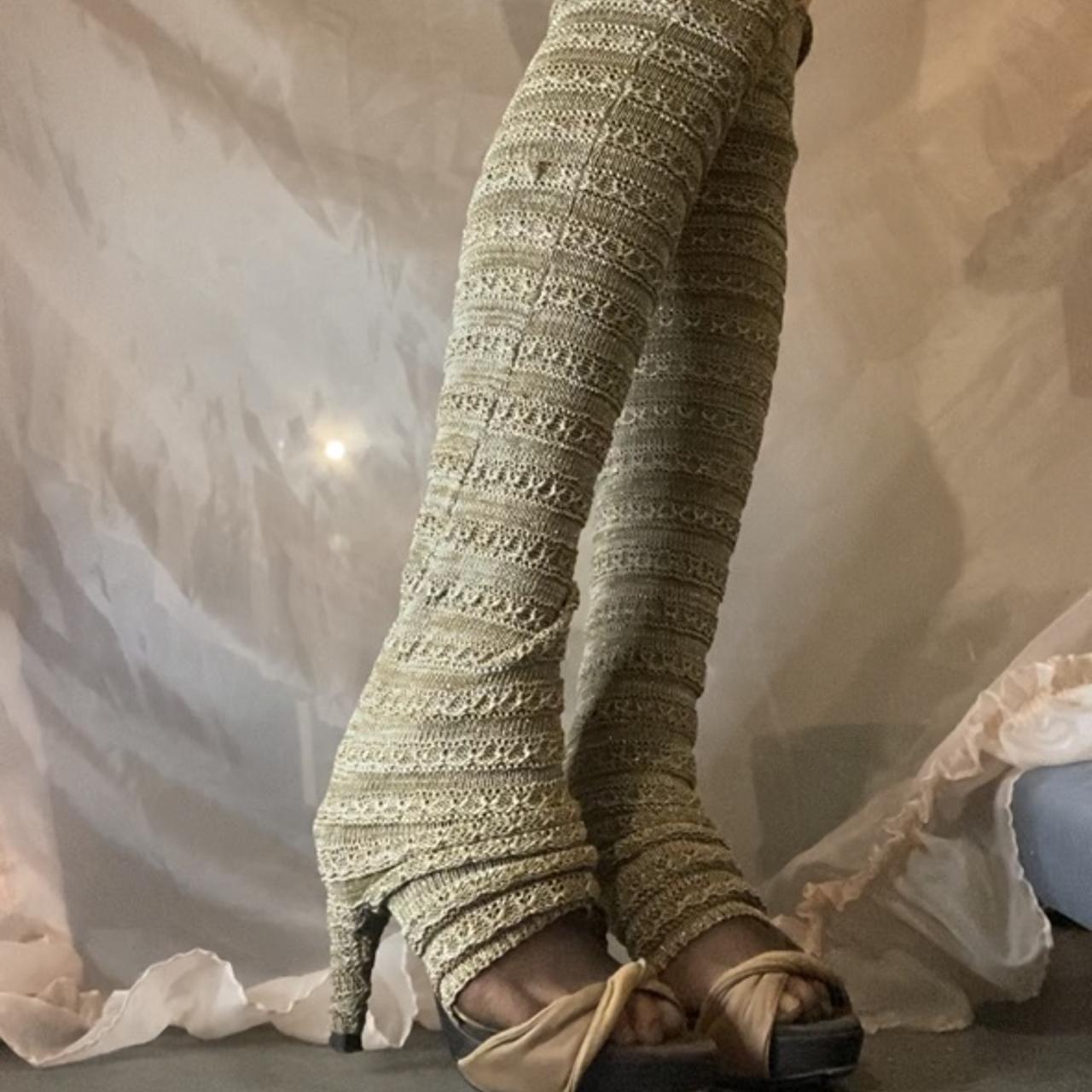 Mihara Yasuhiro metallic knit slouchy legwarmer heels