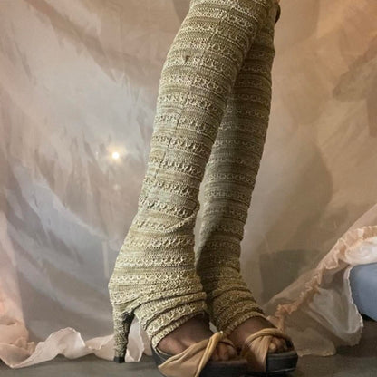 Mihara Yasuhiro metallic knit slouchy legwarmer heels