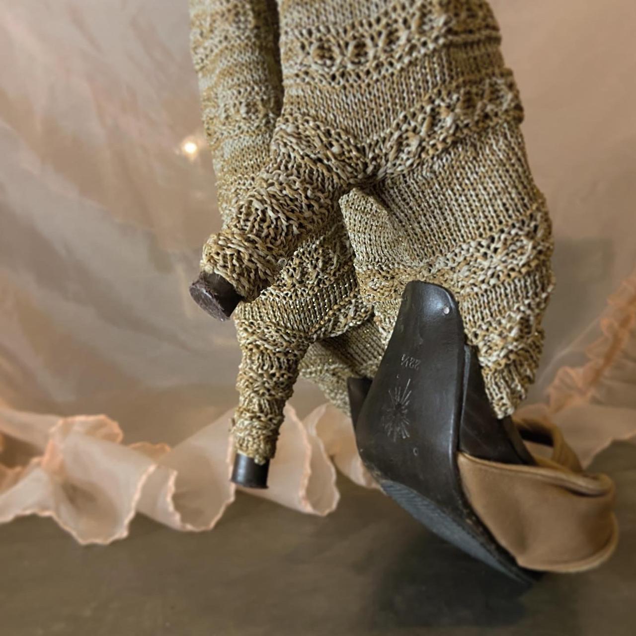 Mihara Yasuhiro metallic knit slouchy legwarmer heels