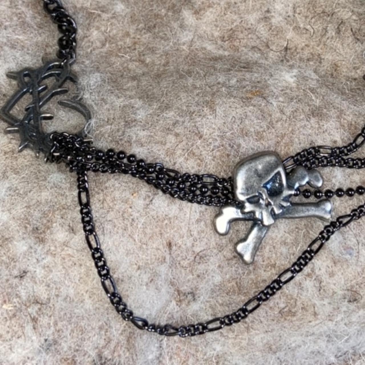 Beauty:Beast skull and barbed heart layered chain necklace