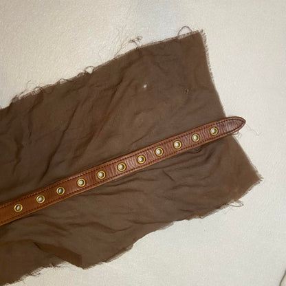 Mihara Yasuhiro brown leather belt with sheer torn hem fabric trim