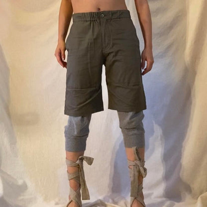 Gomme khaki and grey legging layered shorts