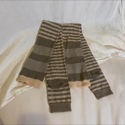 Tsumori Chisato taupe striped legwarmer style socks with metallic upper