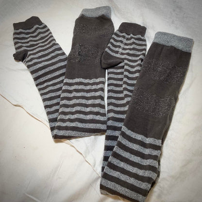 Tsumori Chisato grey striped legwarmer style socks with metallic upper bands