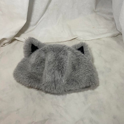 Milk fuzzy grey kitten hat