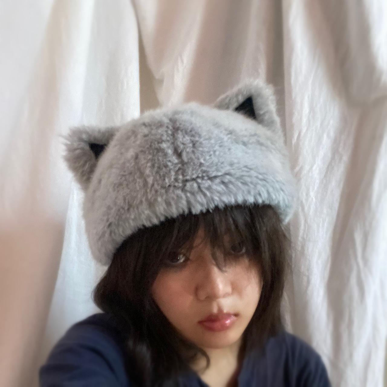 Milk fuzzy grey kitten hat