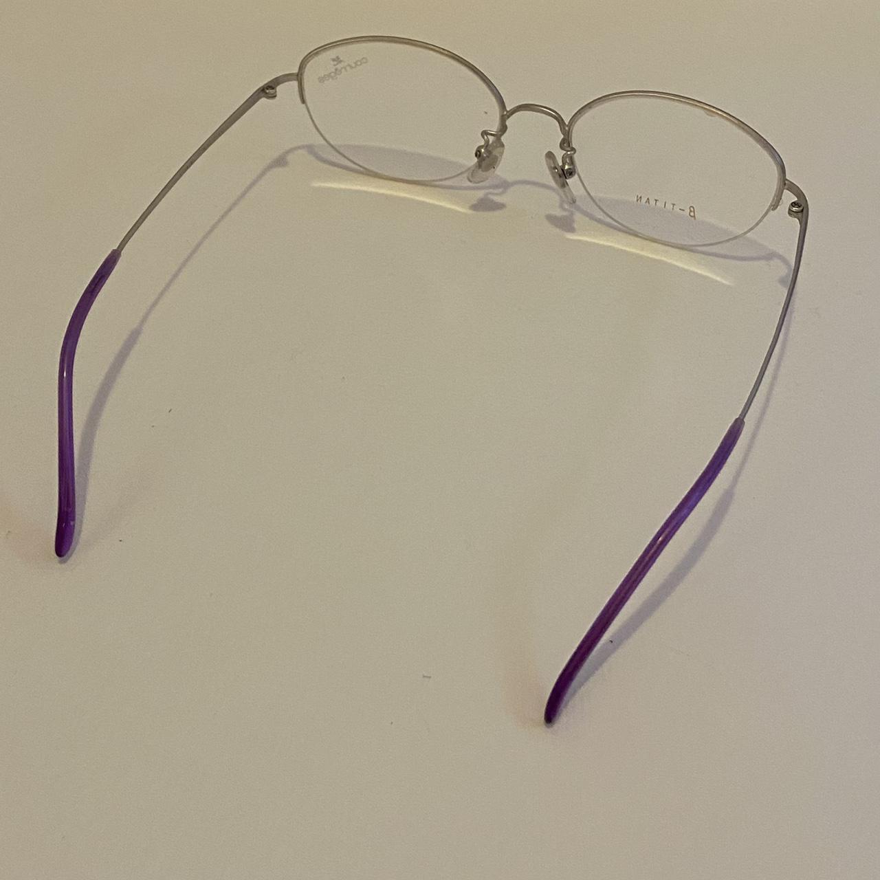 Courreges oval clear lens glasses with purple arms