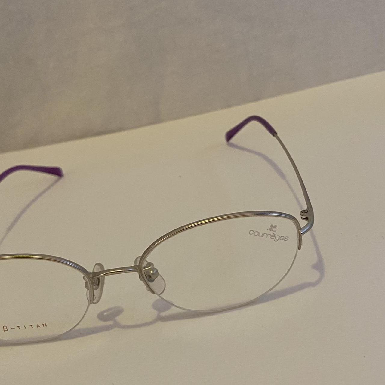 Courreges oval clear lens glasses with purple arms