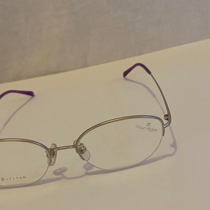 Courreges oval clear lens glasses with purple arms