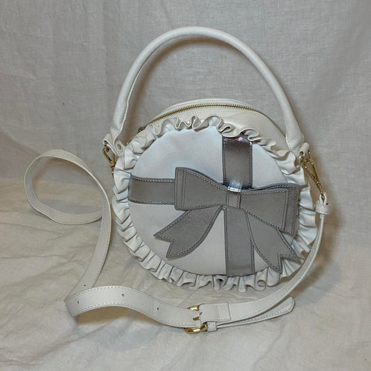 Swankiss frilly white and silver bow Anniversary circle bag