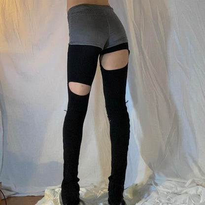 Roen cutout knit leggings with snap closure cuff