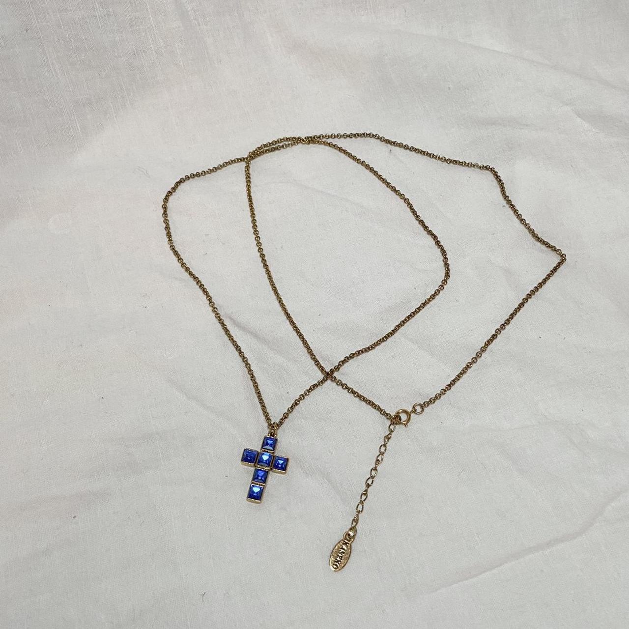 Kaneko Isao extra long blue jewel cross necklace waist chain