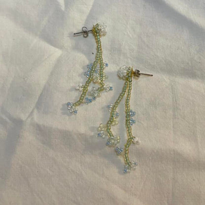 Jane Marple beaded pale blue and green drop floral earrings