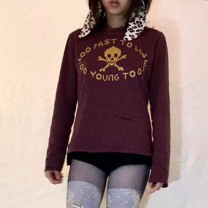 Vivienne Westwood man "Too Fast to Live Too Young to Die” maroon long sleeve t-shirt