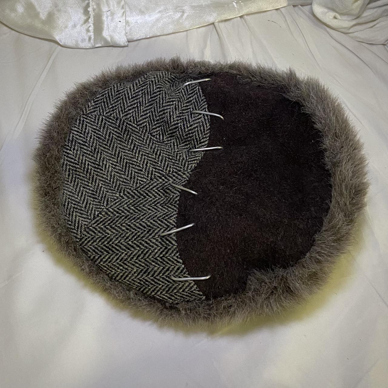 Jane Marple furry beret hat with metal stitch detail