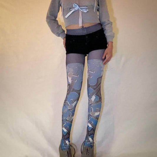 Undercover AW2000 "Melting Point" guitar print tights