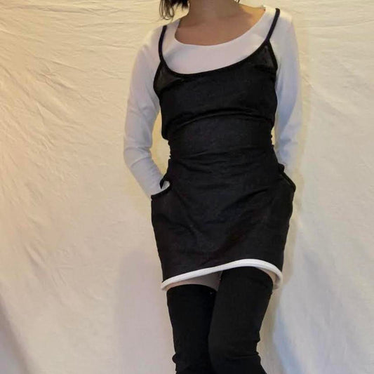 Limi Feu black and white layered knit tank top apron dress