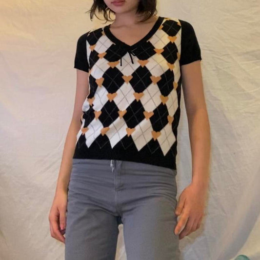 Anna Molinari knit argyle v-neck sweater top