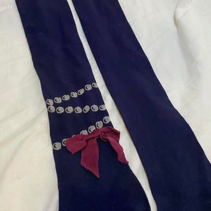 Jane Marple navy pearl anklet print ribbon over-knee socks