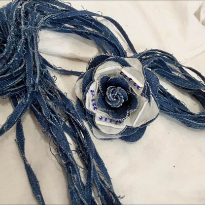 Courreges frayed denim strand flower belt