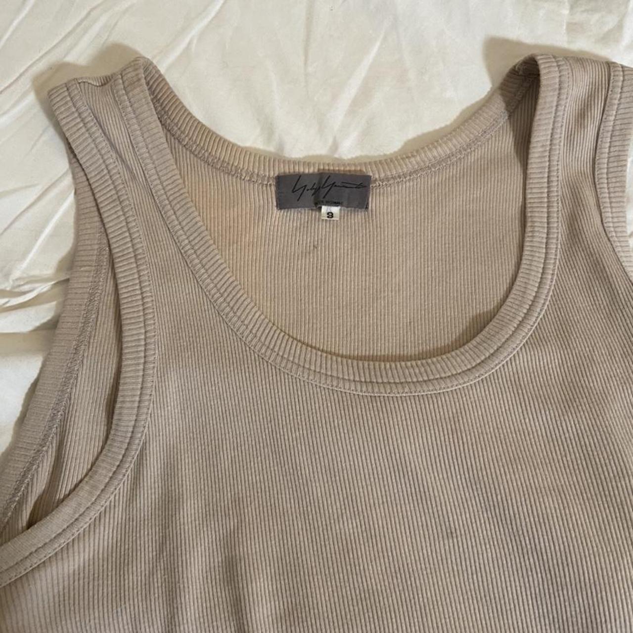 Yohji Yamamoto Pour Homme beige ribbed cotton tank top