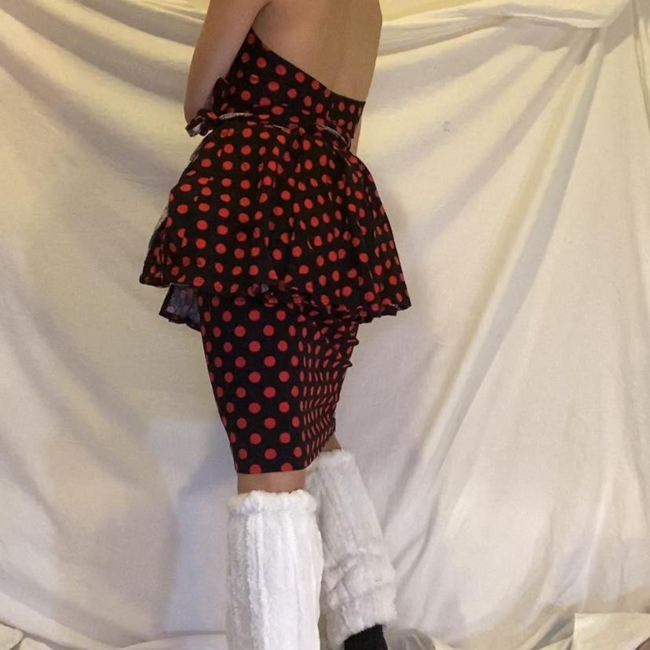 Norma Kamali polka dot peplum halter wrap top and a-line skirt knit set