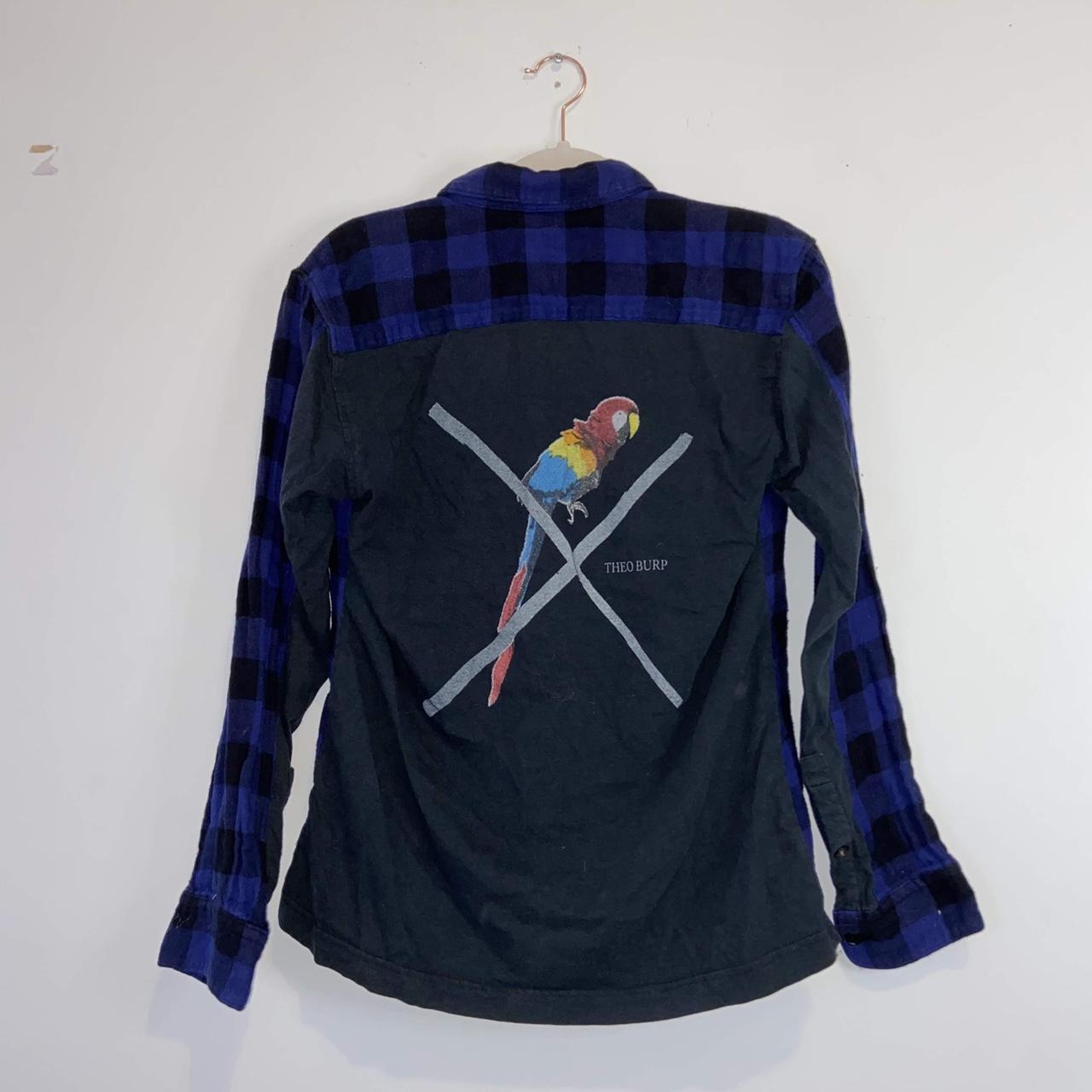 Undercover SS2006 “Theo Burp” parrot graphic flannel top