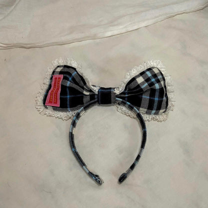 Baby The Stars Shine Bright plaid headband with lace trim detail