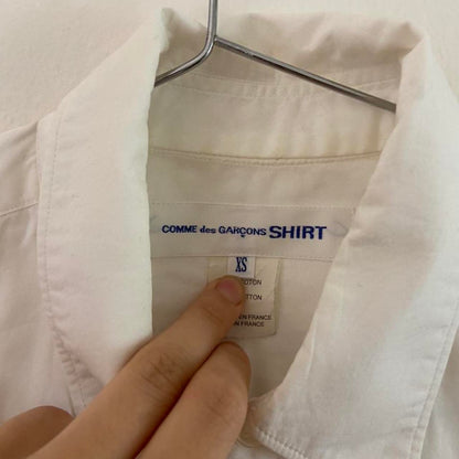 Comme des Garcons “Shirt” X panel graphic white cotton button up top