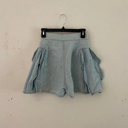 tsumori chisato flare denim shorts with ruffle side panels