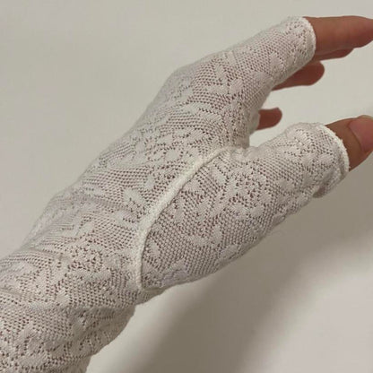 Sonia Rykiel white lace pattern fingerless gloves