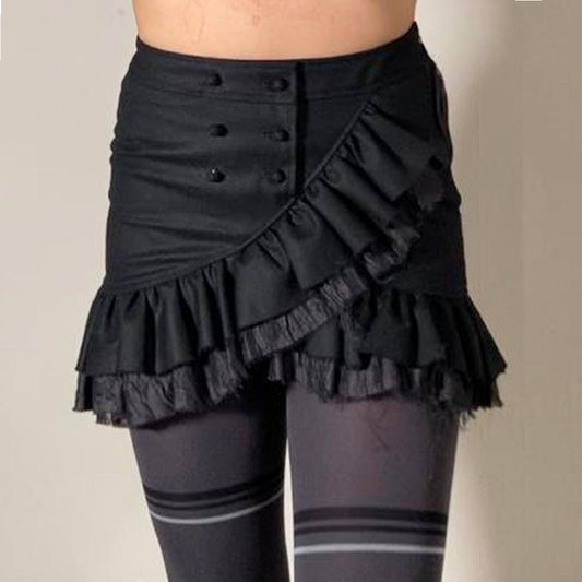 Alice Auaa black layered ruffle skirt with front button details