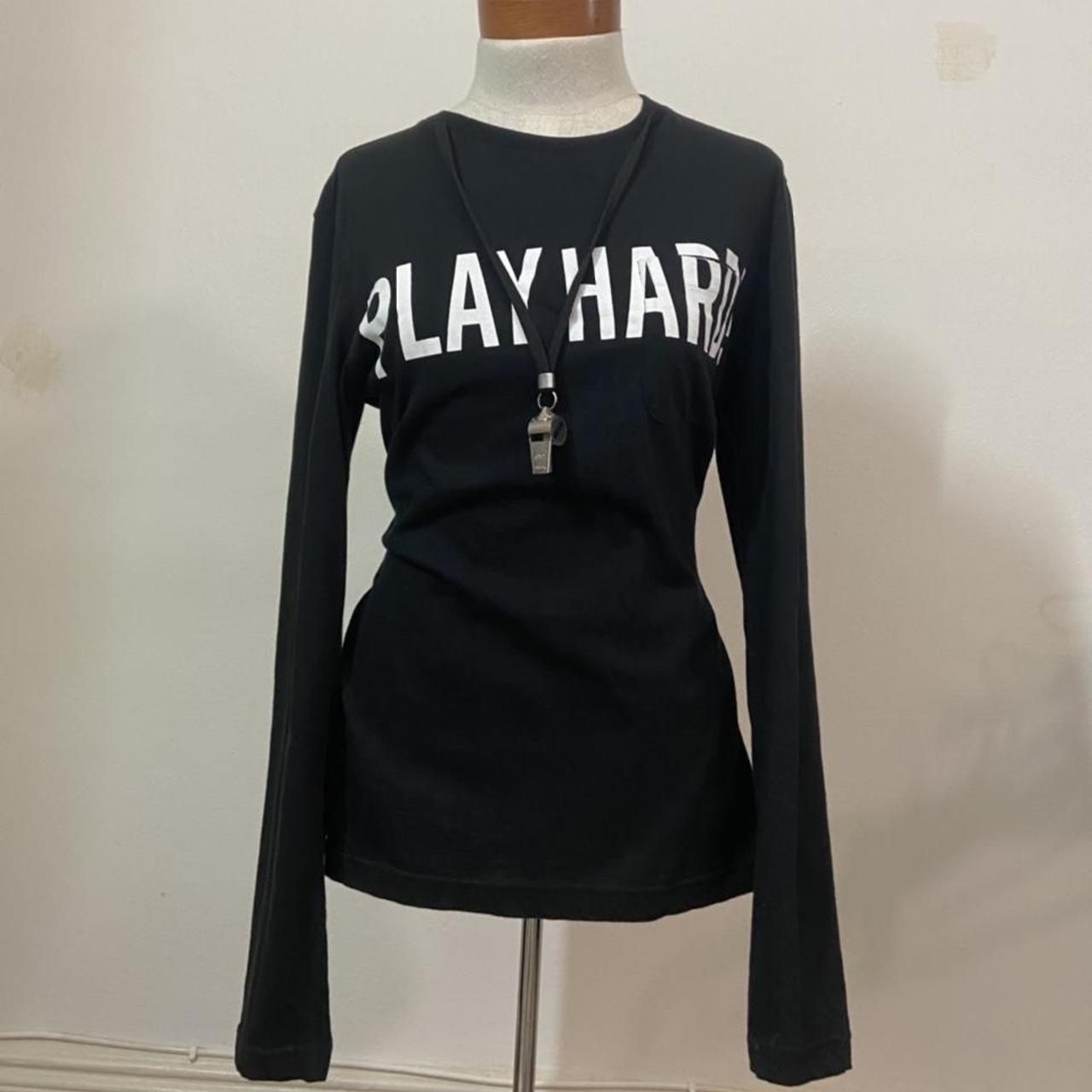 Moschino “Play Hard” longsleeve with working whistle necklace attachment