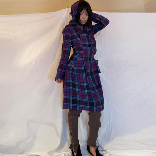 Vivienne Westwood Red Label blue tartan hooded button up flannel dress