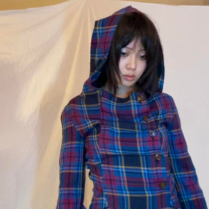 Vivienne Westwood Red Label blue tartan hooded button up flannel dress