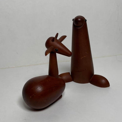 Senshukai Royal Pet 1960s wooden sea-lion and goat animal figurines