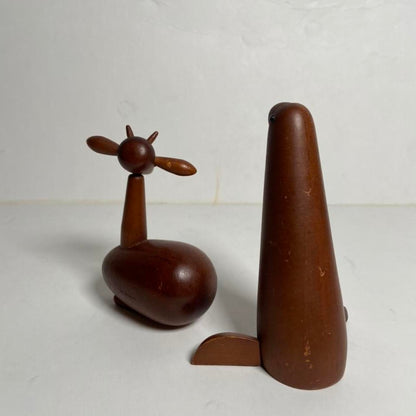 Senshukai Royal Pet 1960s wooden sea-lion and goat animal figurines