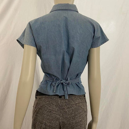 Norma Kamali denim cinched tie-back top