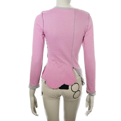 Comme des Garcons AD2003 light pink and heather grey flared flower petal cutsew longsleeve