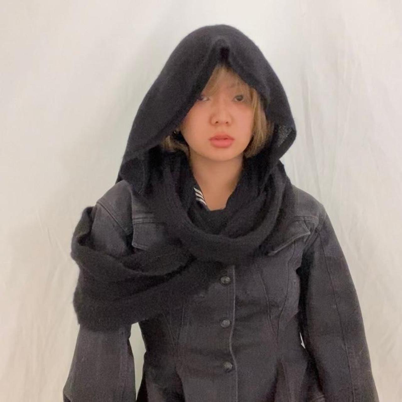 Ann Demeulemeester alpaca wool hooded rib knit black infinity loop scarf