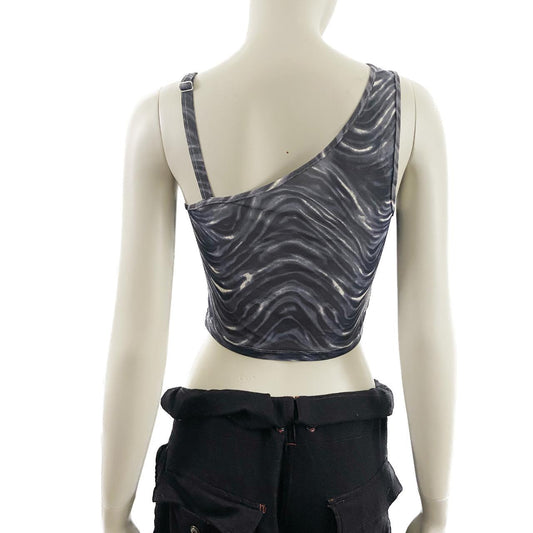 La Perla Marvel asymmetrical stripe print diagonal cut adjustable strap nylon stretch swim tank top